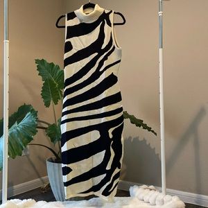 Black and Cream fold down neck dress